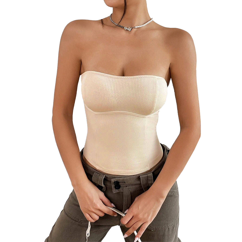 summer european and american style sexy hot girl sleeveless top - women's strappy bandeau top in rayon with slight stretch - summer women's top