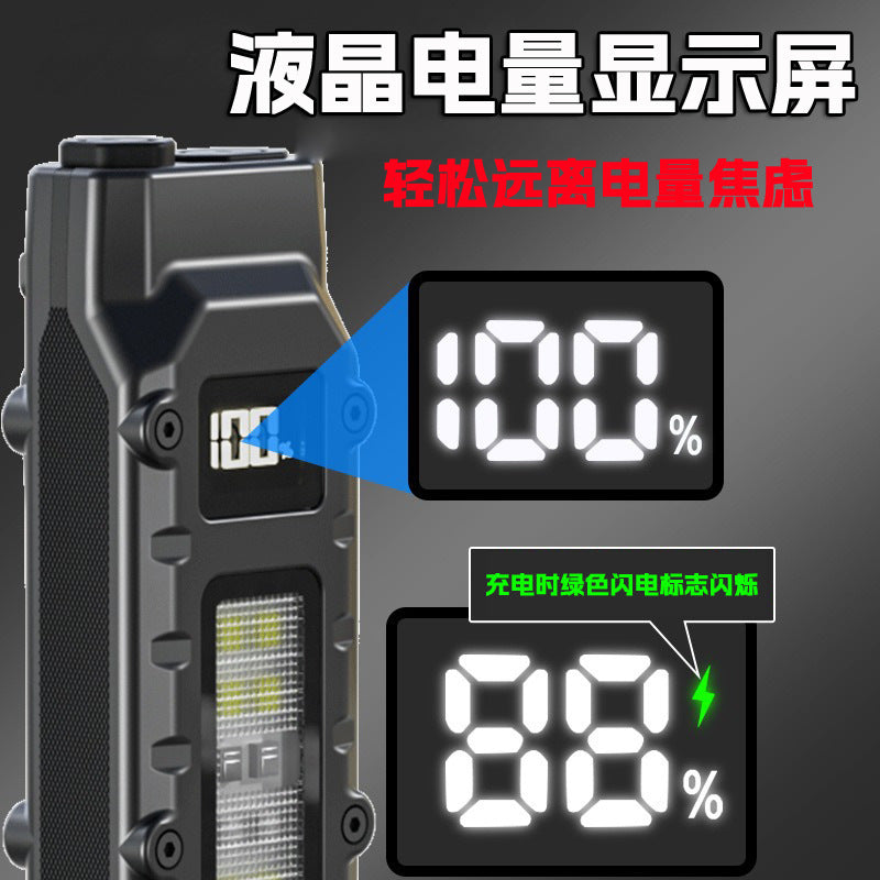 Cross-border new three-light source tactical flashlight USB charging screen display multi-function ultra-thin portable outdoor flashlight