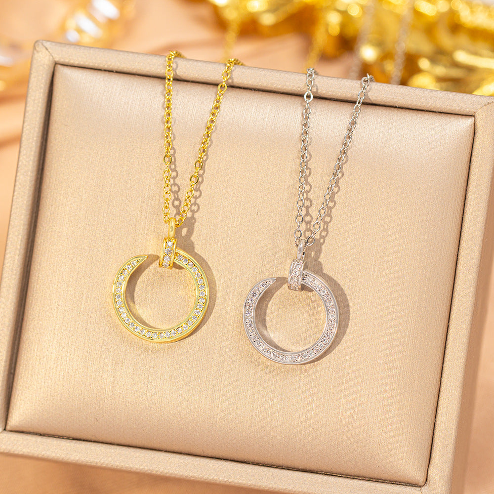 [titanium steel] cross-border popular full diamond nail necklace for women, fashionable and versatile, high-end copper inlaid zirconium clavicle chain accessories