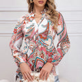 cross-border code new arrival  women's original elegant v-neck printed long sleeve casual blouse