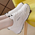 Women's sneakers 2025 spring/autumn new breathable leather white shoes korean style versatile thick sole casual running shoes