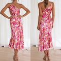 new european and american style sexy camisole maxi dress - printed asymmetrical neck fishtail dress - elegant commute