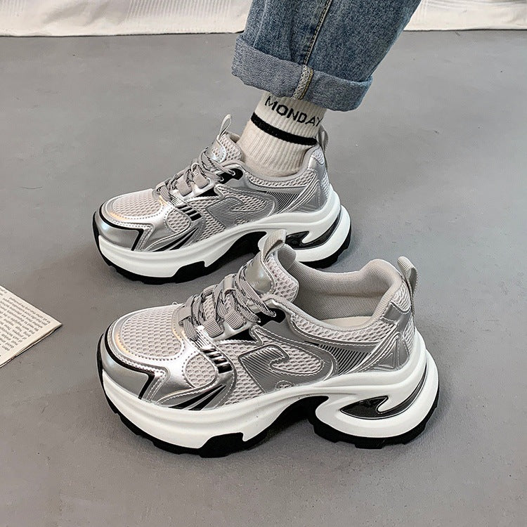 Best sellingplatform shoesthick soledad shoes women petites height increasing 2026 super popular new arrivalautum silver sports casual shoes