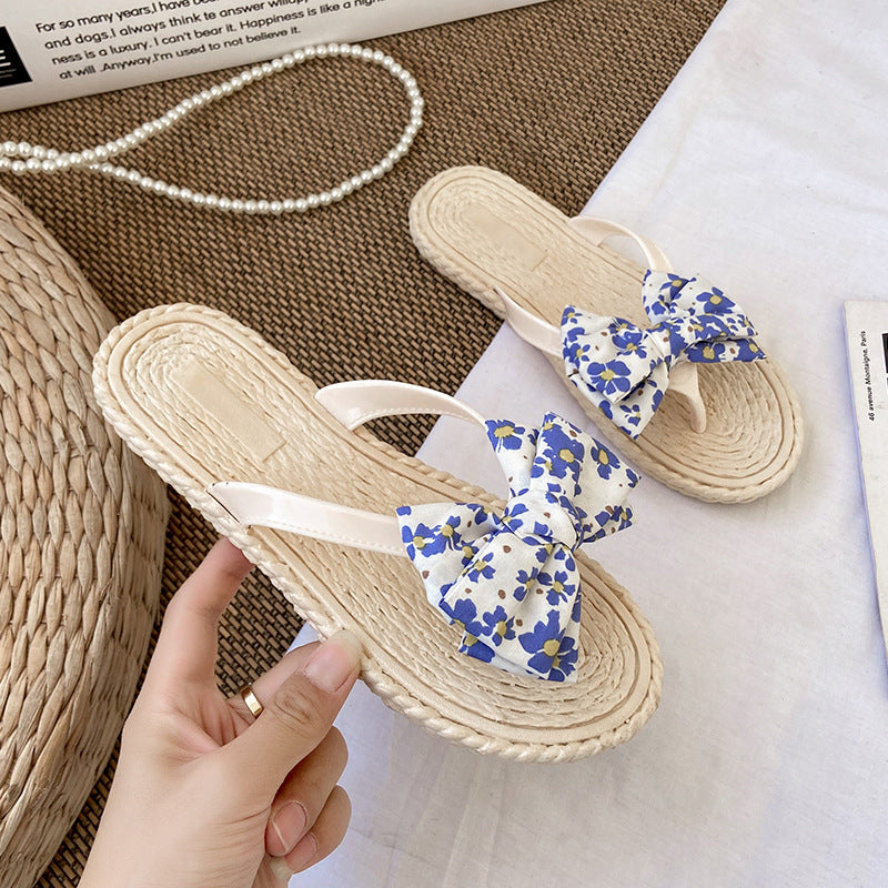 New summer bowknot flip-flops women's outdoor beach flat sandals slippers - ready stock wholesale