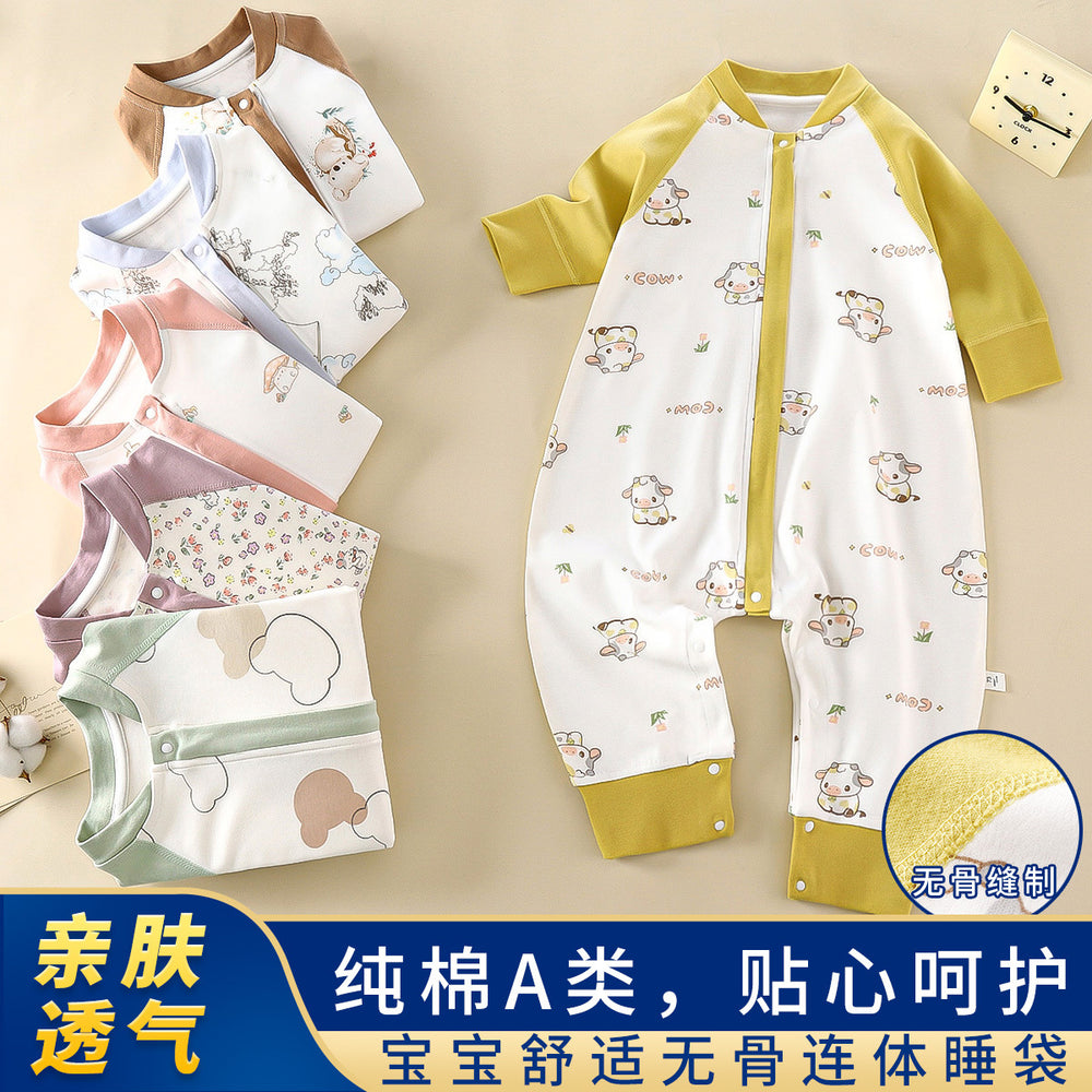 Baby heattech pajamas baby anti-kick quilt infant one-piece boneless romper pure cotton type a split leg sleeping bag