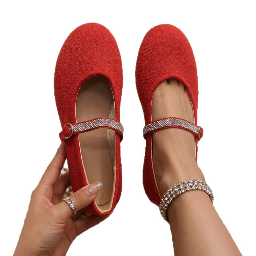 Plus size rhinestone bow mary jane shoes - new autumn  collection - round toe, single strap, flat women's shoes