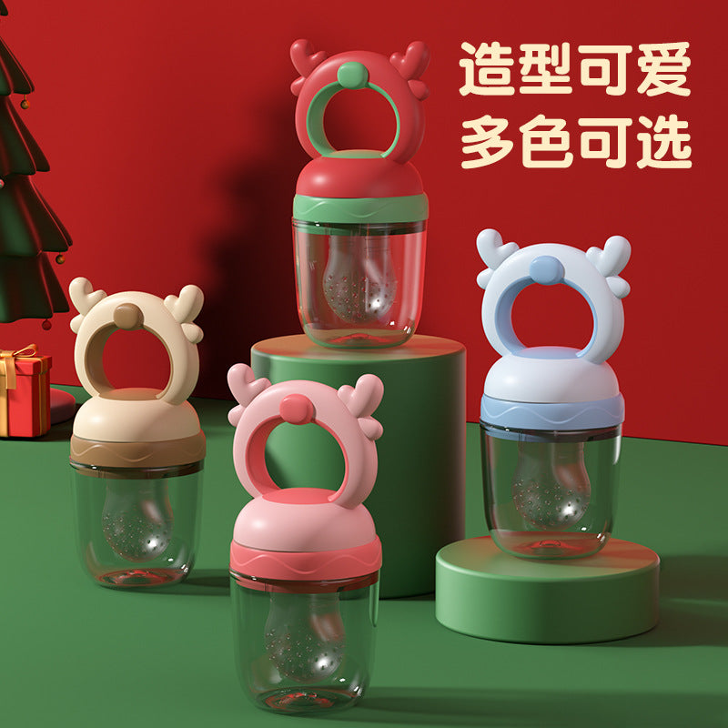 English card baby fruit and vegetable bite music baby eating fruit complementary food tooth glue deer fruit and vegetable pacifier children's juice