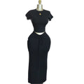 European and american cross-border women's fashion:  summer new arrival - elegant round neck short sleeve t-shirt and tie-waist bodycon midi skirt set