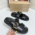 Za summer cross-border metal square buckle slippers - casual, versatile, round toe, thick sole women's slippers
