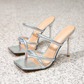 Fashion women's shoes thin heelselegantelegancecasual silver square toe thin heel sandals cross-border amazon huizhou women