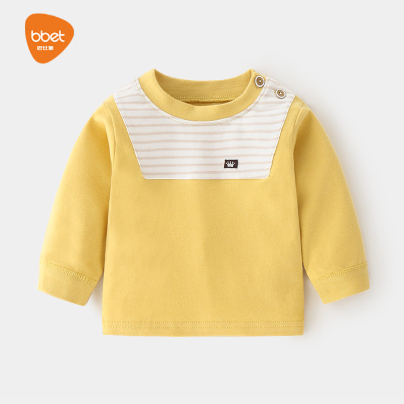 Babylon baby autumn clothes baby pure cotton home retropure cottonspring & fallintimates bottom shirt children's clothing shoulder open t-shirt