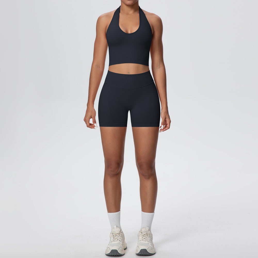 fashion seamless breathable halter back yoga suit running sports fitness yoga suit two-piece set for women