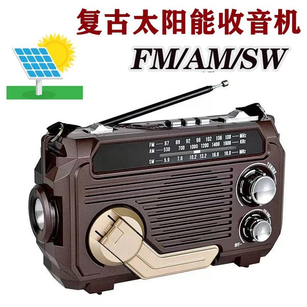 Wholesale solar Bluetooth speaker, hand crank power generation wireless radio with flashlight full band card outdoor