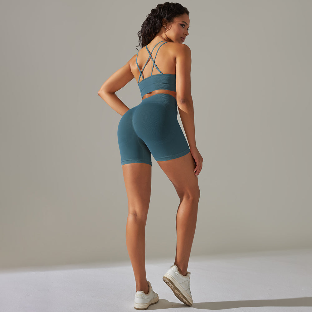 New seamless solid color high-elasticity sports bra and underwear yoga set - two-piece running and fitness outfit
