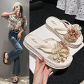 Two-tone floral platform slides - women's new summer collection: versatile, flat, non-slip, fashionable beach sandals for students