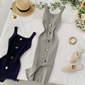 Knitted dress 2020 new summer style elegant square neck slim fit button-down sleeveless tank top slit midi dress