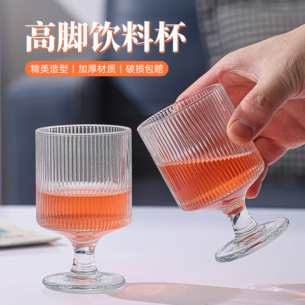 Wholesale vertical striped goblet ins wind juice cold drink water cup high value red wine cocktail glass glass