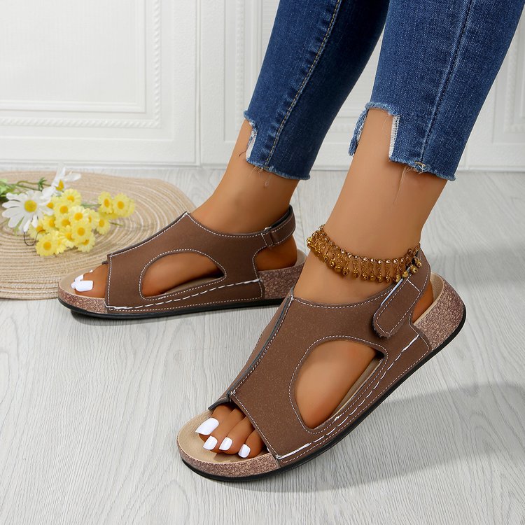 Fashionexportthick solecolorblock roman sandals women's cross-border platform sole velcro open toe beach sandals