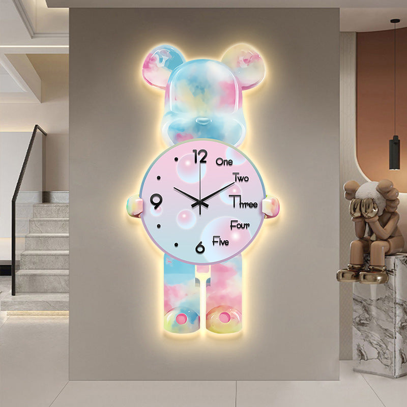 Violent Bear Clock Wall Clock Living Room Internet celebrity Modern Simplicity 2025 New Atmosphere Advanced Sense Creative Clock Wall Light