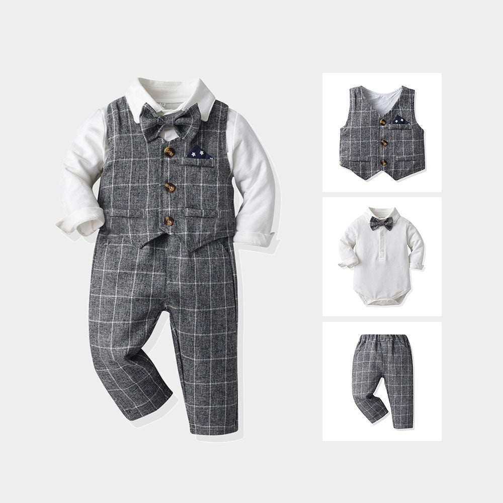 Baby spring & fallnew arrival first birthday dress boys gentleman suit kids vest small suit catching week clothes