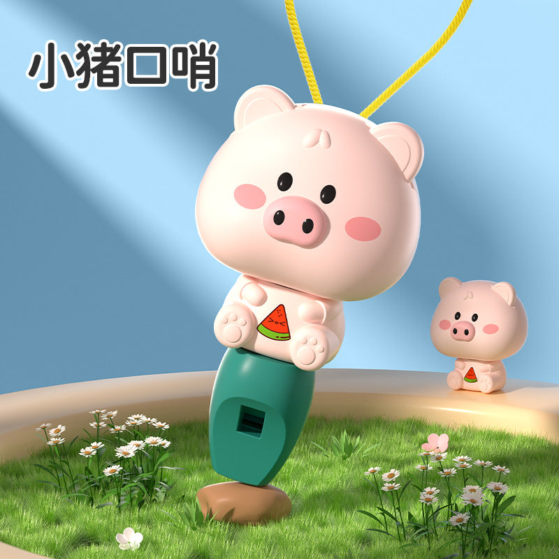 Cute cartoon whistle rabbit yellow duck pig shape lanyard whistle small trumpet kindergarten kids toys street stall