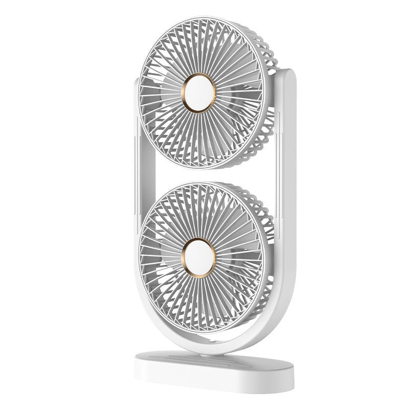 New dual-head fan - usb rechargeable, 5-speed desktop fan with light, perfect for home, office, camping, and outdoor use