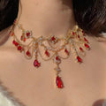 Gothic necklace wholesale cross-border heavy industry tassel red gemstone pendant high-grade retro french layered clavicle chain for women