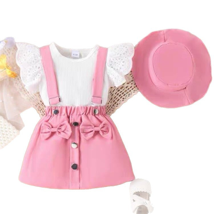 Baby girl's cross-border summer outfit  new fashionable short-sleeve kids' clothes shorts two-piece trendy set