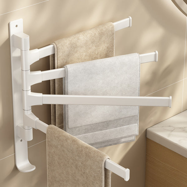 White rotating towel rack, bathroom non-punching space aluminum hanging shelf, bathroom pendant, multi-bar towel bar bathroom