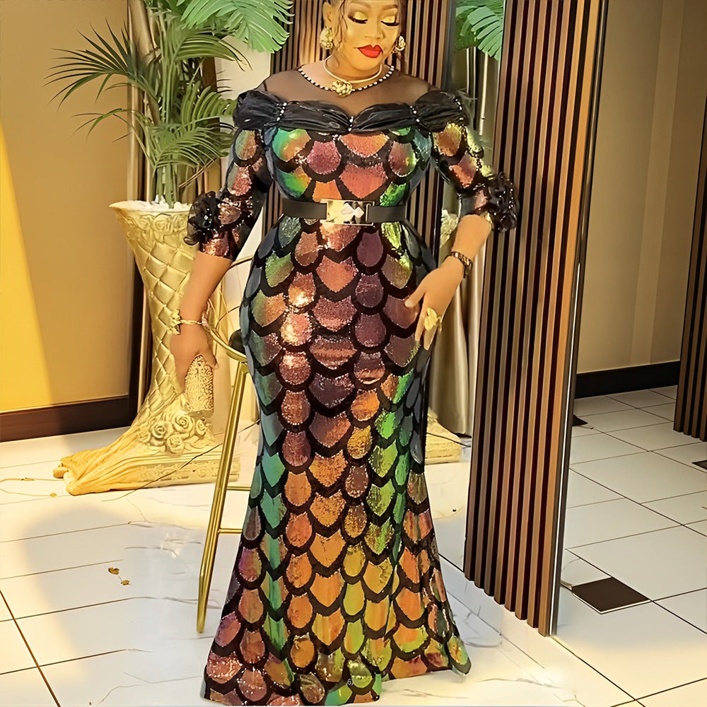 fashionnew arrivalsequin mermaid skirt christmas party dress african women's clothing  plus sizedress
