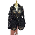 European and american cross-border women's fashion:  autumn new collection - stylish lace collar long sleeve blouse and wide leg shorts casual set