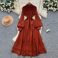 French court style dress - women's autumn 2025 - high-end, single-breasted, waist-cinching, slimming, elegant lace maxi dress