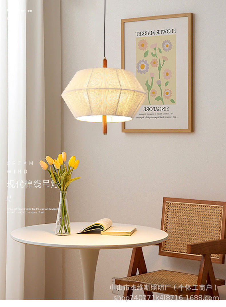 Wabi-sabi style rhombus fabric dining pendant walnut soft light single head dining table b&b study log atmosphere chandelier