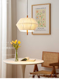 Wabi-sabi style rhombus fabric dining pendant walnut soft light single head dining table b&b study log atmosphere chandelier