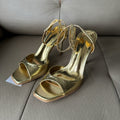 Spanish trendy women's shoes 2025 summer new collection: red and white ankle strap metallic stiletto heel sandals