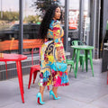 spring/summer new arrival: african print midi dress with bow collar and three-quarter sleeves - plus size women's clothing