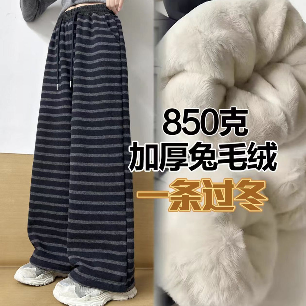 Customizable girls' winter fleece-lined sweatpants: 850g faux rabbit fur, one-piece design for winter, available in sizes for mid-to-large children