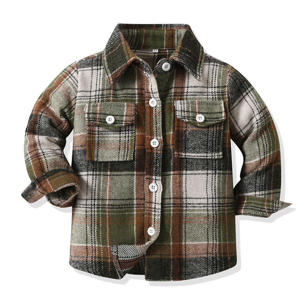 New spring/autumn boys' plaid shirt, preppy style cotton top, kids' plaid shirt, long-sleeved shirt for boys and girls