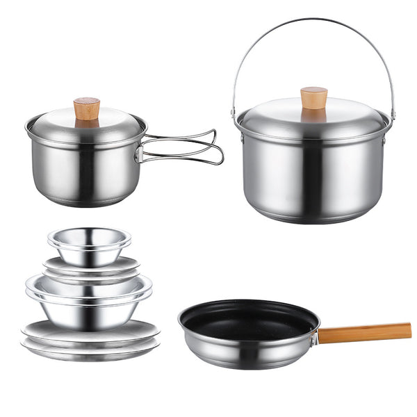 Outdoor set pot picnic picnic camping stainless steel pan frying pan portable camping pot cassette stove suitable set pot