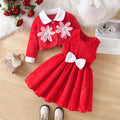 girls' skirt set: red floral patchwork jacket, vest, and dress - kids' christmas two-piece outfit