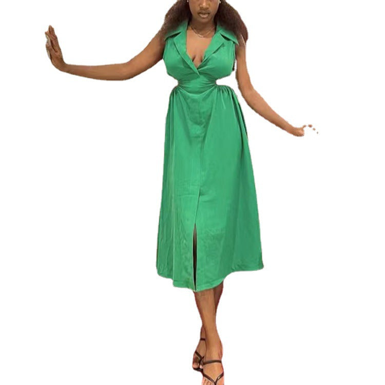 spring and autumn elegant a-line dress - european and american  style solid color sexy dress