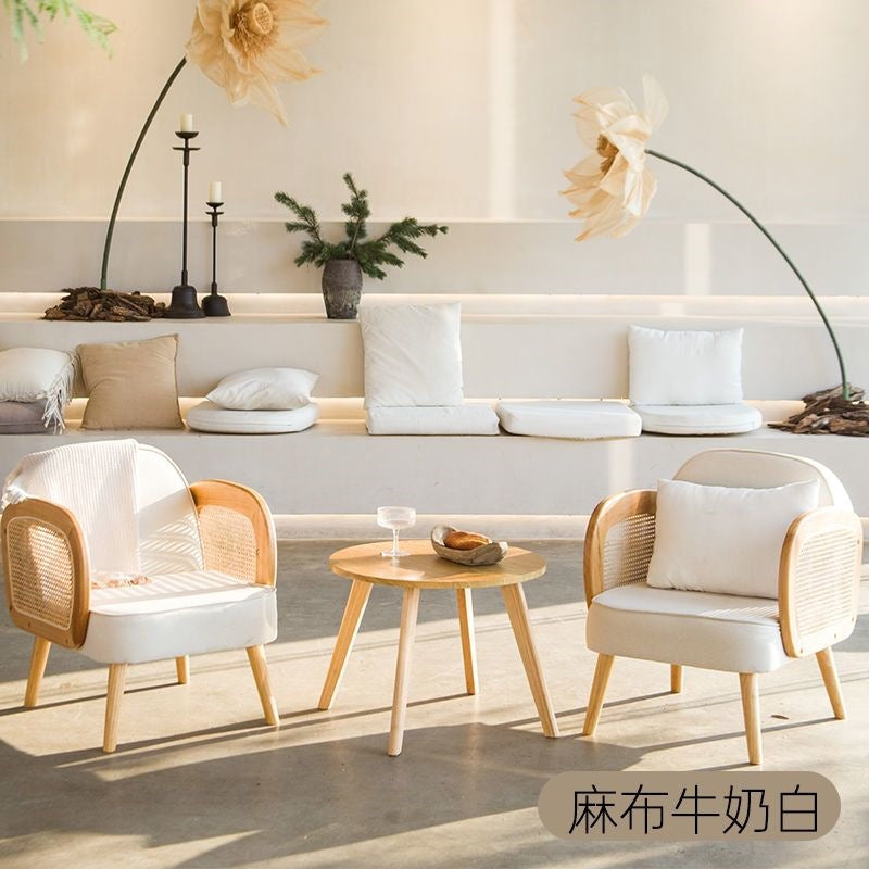 Solid wood single sofa and coffee table set - modern minimalist design for small living rooms, b&bs, hotels, and rental properties - featuring tech fabric upholstery