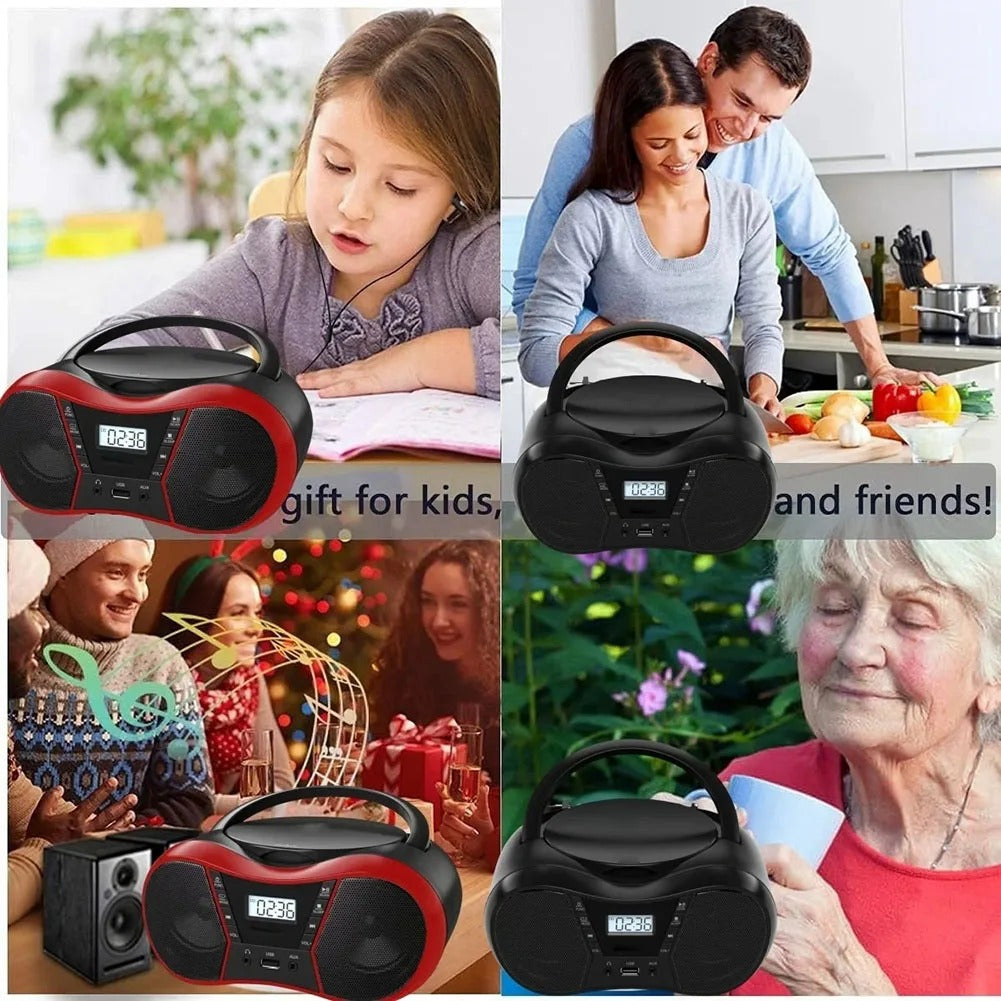 Portable Stereo CD Player Boombox with AM/FM Radio, Bluetooth, USB, A
