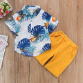 Amazon new spring/summer boys' leaf print short sleeve and shorts set - beach vacation style two-piece outfit