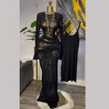 European and american cross-border women's fashion:  autumn new arrivals - sexy sheer round neck ruched print dress with camisole two-piece set