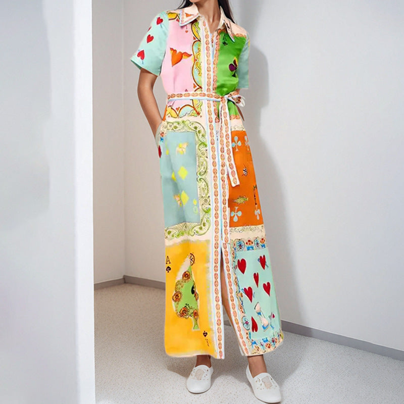 cross-border e-commerce european and american women's clothing: new summer collection - graffiti print, high-waisted cami dress with vacation vibes