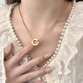 V gold plated microphone gold manufacturer direct sales card plus double ring pancake necklace love clavicle chain printed couple original version diamond gold