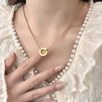 V gold plated microphone gold manufacturer direct sales card plus double ring pancake necklace love clavicle chain printed couple original version diamond gold