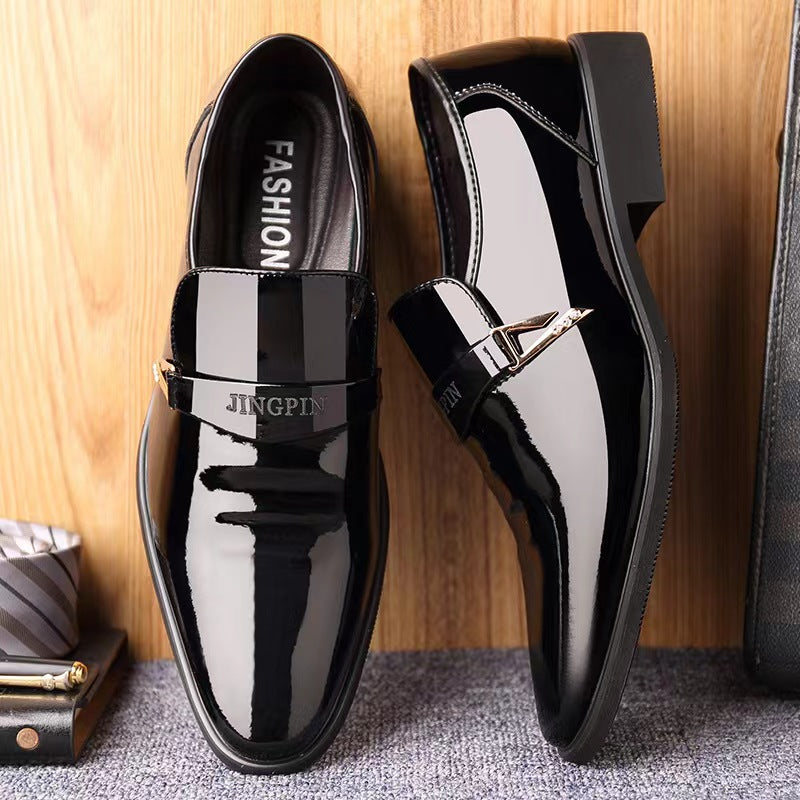 New men's patent leather dress shoes - trendy business formal leather shoes - korean style british pointed toe slip-on men's leather shoes