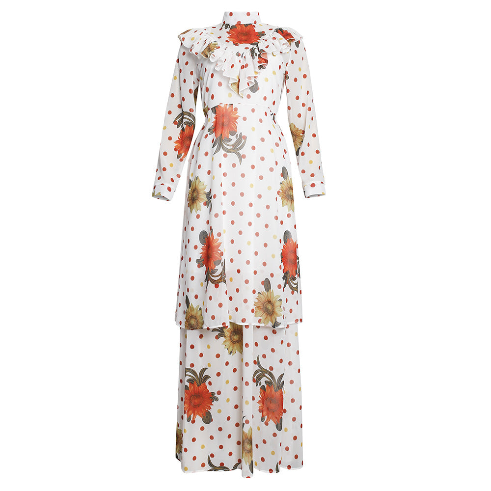 New arrival:  &  stand collar long sleeve printed african plus size women's two-piece dress set